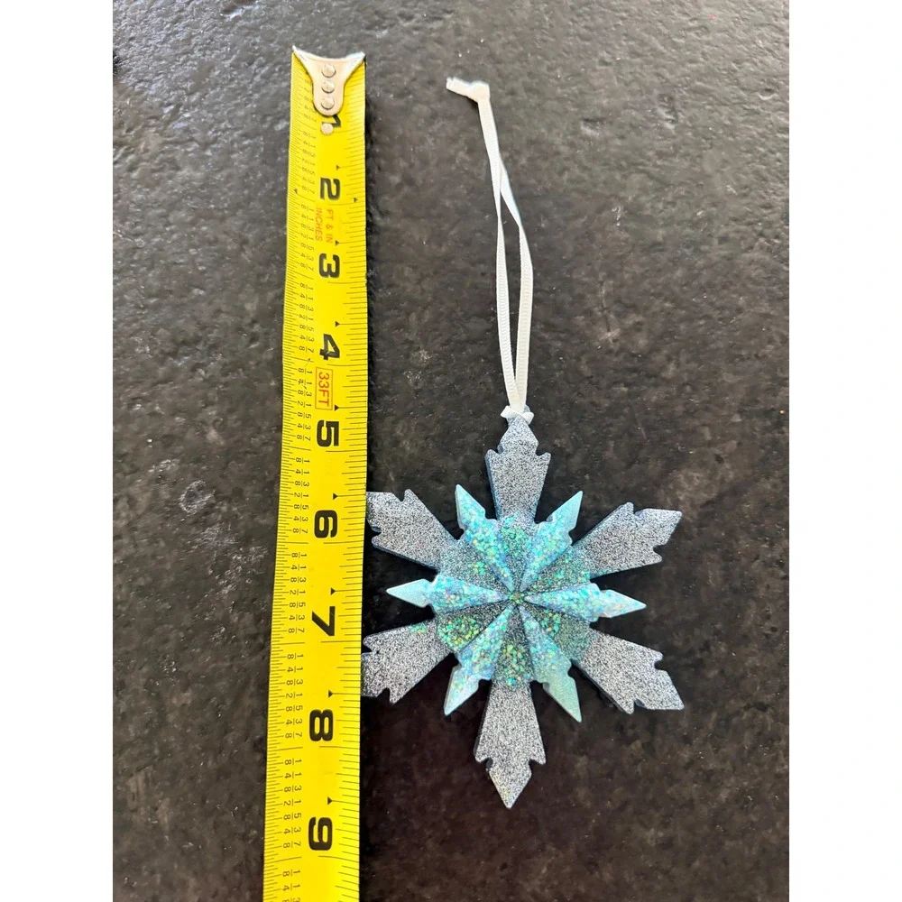 Blue Glitter Resin Snowflake‎ Ornament Silver Holographic Winter Holiday Decor